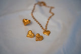 3pc Heart 18K Gold Titanium Chain, Earring, and Adjustable Ring Set