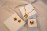3pc Heart 18K Gold Titanium Chain, Earring, and Adjustable Ring Set