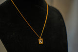 Gold Titanium Square Glass Crystal Pendant Necklace
