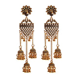 Silver Indian Long Hanging Jhumka Round Earrings Pair