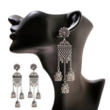 Gold Indian Long Hanging Jhumka Round Earrings Pair