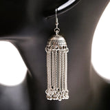 Silver Indian Long Hanging Jhumka Round Earrings Pair