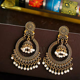 Gold Indian Long Hanging Jhumka Round Earrings Pair