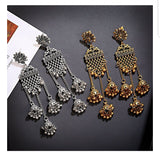 Silver Indian Long Hanging Jhumka Round Earrings Pair