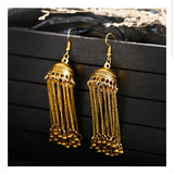Gold Indian Long Hanging Jhumka Round Earrings Pair