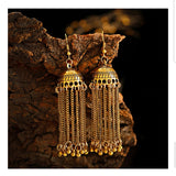 Gold Indian Long Hanging Jhumka Round Earrings Pair