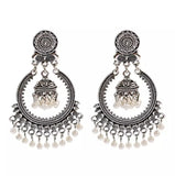 Gold Indian Long Hanging Jhumka Round Earrings Pair