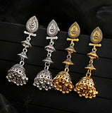 Silver Indian Long Hanging Jhumka Round Earrings Pair