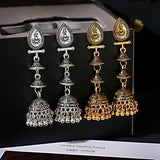 Gold Indian Long Hanging Jhumka Round Earrings Pair