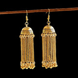 Gold Indian Long Hanging Jhumka Round Earrings Pair