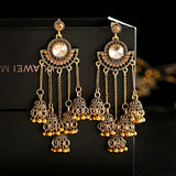 Gold Indian Long Hanging Jhumka Round Earrings Pair