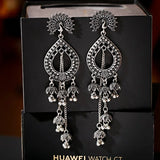 Silver Indian Long Hanging Jhumka Round Earrings Pair