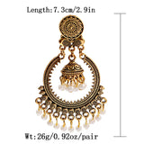 Gold Indian Long Hanging Jhumka Round Earrings Pair