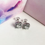Diamond Stud Earrings in Silver 1 Carat, Square Diamond Earrings