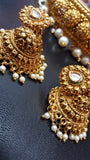 Indian Bridal Kundan Choker Necklace & Jhumkas Pearl Earring Set