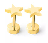 Titanium Gold Star Circle Back Screw on Studs Pair