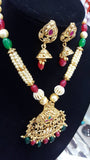 Rani Kundan Pendant Necklace & Crystal With Pearls Earring Set