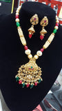 Rani Kundan Pendant Necklace & Crystal With Pearls Earring Set