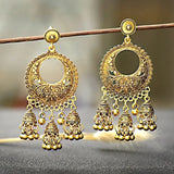 Gold Indian Jhumka Round Earrings Pair