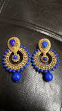 Gold Indian Crystals Blue Round Earrings Pair
