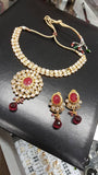 Rani Kundan Pendant Necklace & Red Crystals Earring Set