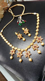 Rani Kundan Red Flower Necklace & Crystal Earring Set