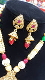 Rani Kundan Pendant Necklace & Crystal With Pearls Earring Set