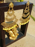Gold Indian Large Three Tier Drop Earrings Pair