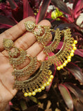 Gold Indian Large Three Tier Drop Earrings Pair