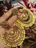 Gold Indian Mastani Large Round Pearl Crystal Earrings Pair