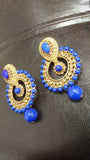 Gold Indian Crystals Blue Round Earrings Pair