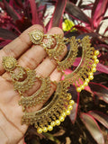 Gold Indian Large Three Tier Drop Earrings Pair