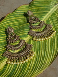 Gold Indian Large Three Tier Drop Earrings Pair
