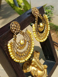 Gold Indian Mastani Large Round Crystal Earrings Pair