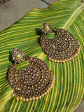 Gold Indian Mastani Large Round Crystal Earrings Pair
