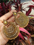 Gold Indian Mastani Large Round Crystal Earrings Pair