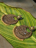 Gold Indian Mastani Large Round Crystal Earrings Pair
