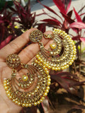 Gold Indian Mastani Large Round Pearl Crystal Earrings Pair