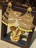 Gold Indian Large Three Tier Drop Earrings Pair