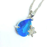 925 Sterling Silver Blue Waterdrop Austrian Crystals Butterfly Necklace Earrings Set