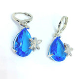 925 Sterling Silver Blue Waterdrop Austrian Crystals Butterfly Necklace Earrings Set