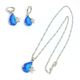 925 Sterling Silver Blue Waterdrop Austrian Crystals Butterfly Necklace Earrings Set