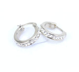 Titanium Silver Crystals Snap Back Hoop Earring Pair, Hypoallergenic