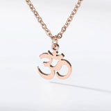 Rose Gold Titanium Om Pendant Necklace, Thin Rose Gold Chain