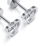 Titanium Silver Heart of Love Screw on Studs Pair, Hypoallergenic