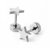 Titanium Silver Star Circle Back Screw on Studs, Pair, Hypoallergenic