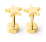 Titanium Silver Star Circle Back Screw on Studs, Pair, Hypoallergenic