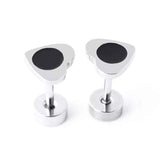 Titanium Silver Heart Circle Back Screw on Studs Pair, Hypoallergenic