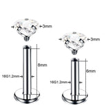 1PC / Pair 16G Titanium Clear Gem Internal Thread, Monroe, Labret, Tragus