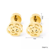 Titanium Silver Rose Circle Back Screw on Studs Pair, Hypoallergenic